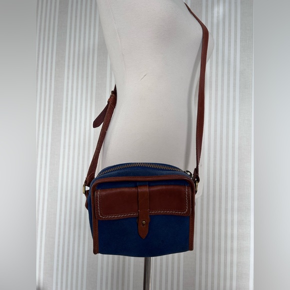 Madewell 1937 Accessories Mini Crossbody Bag Genuine Suede Cognac Leather Blue - Picture 2 of 11